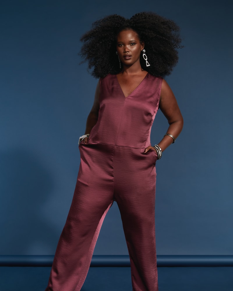 Burgundy satin jumpsuit 2025